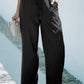 Drawstring Waist Crinkled Wide Leg Pants