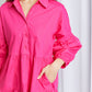 Davi & Dani Full Size Buttoned Puff Sleeve Tiered Shirt Dress
