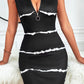 Striped Sleeveless Quarter Zip Bodycon Dress