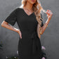 Swiss Dot Mesh Sleeve Tie-Waist Dress