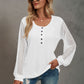 Waffle-Knit Lace Lantern Sleeve Henley Top