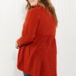 Zenana Bright and Airy Raw Edge Peplum Shirt with Pockets in Copper
