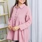 Zenana Bright and Airy Raw Edge Peplum Shirt with Pockets in Light Rose
