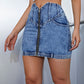 Zip-Up V-Waist Denim Skirt
