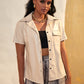 Button Front Short Sleeve PU Leather Shirt