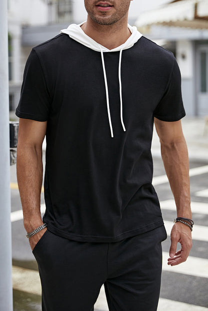 Contrast Drawstring Short Sleeve Hoodie