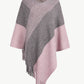 Color Block Fringe Hem V-Neck Poncho