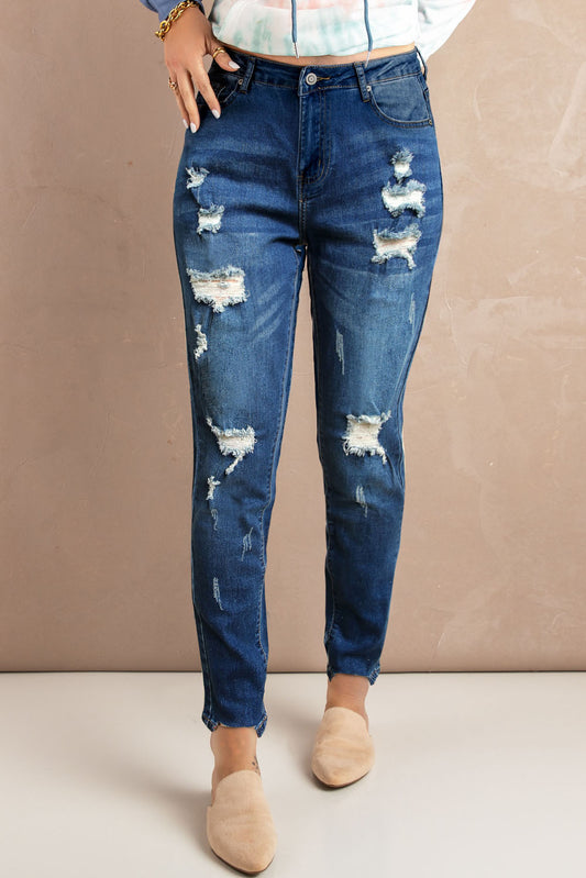 Distressed Hem Detail Skinny Jeans