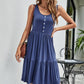 Decorative Button Sleeveless Scoop Neck Tiered Dress