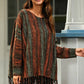 Striped Fringe Hem Round Neck Sweater