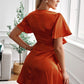 Tie Front Plunge Flutter Sleeve Mini Dress