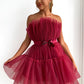 Tulle Ruffle Hem Bow Detail Mini Dress