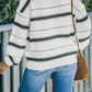 Striped Drop Shoulder Ribbed Cuff Sweater