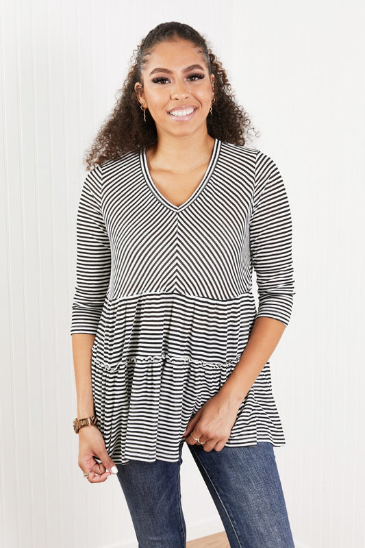 Doe & Rae Full of Love Full Size Striped Tiered Top