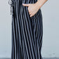 CY Fashion Full Size Striped Drawstring Waist Wide Leg Pants with Pockets