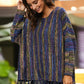 Striped Fringe Hem Round Neck Sweater
