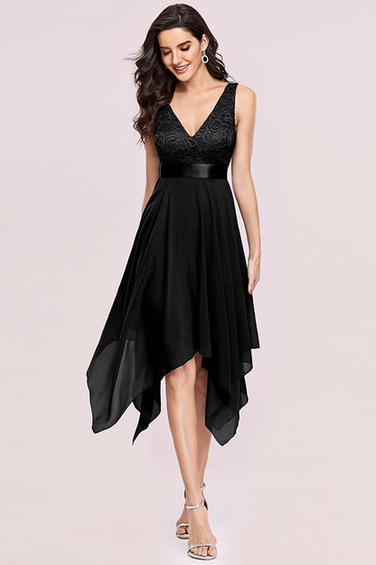 Sleeveless Handkerchief Hem Spliced Lace Dress