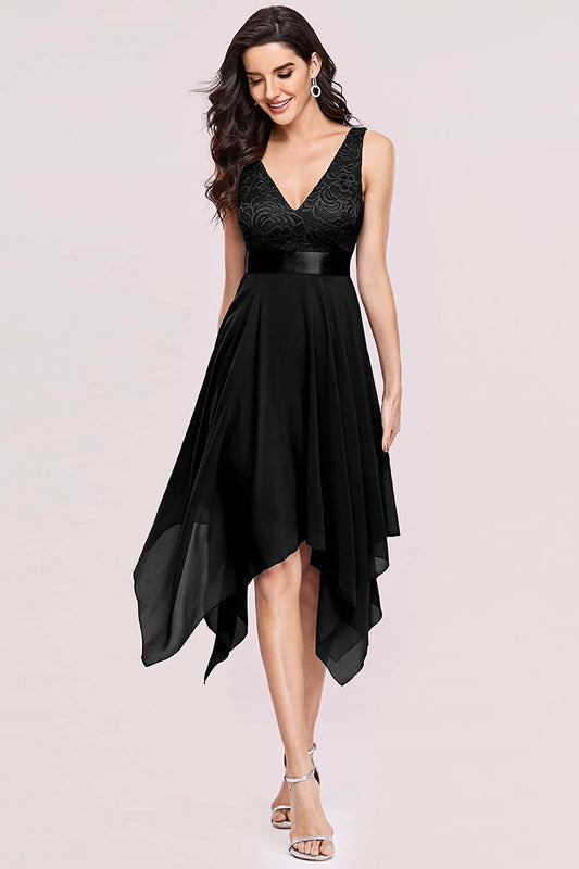 Sleeveless Handkerchief Hem Spliced Lace Dress