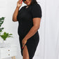 CY Fashion Full Size Slit Short Sleeve Dress in Black