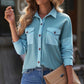Waffle Knit Button Front Shirt with Breast Pockets