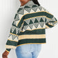 Davi & Dani Cozy Weather Full Size Geometric Fuzzy Turtleneck Sweater in Green
