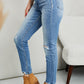 Zenana Hem Detail Distressed Jeans with Pockets