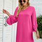 Textured Balloon Sleeve V-Neck Dress