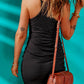Spaghetti Strap Ribbed Tulip Hem Mini Dress