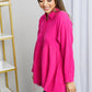 Zenana Bright and Airy Raw Edge Peplum Shirt with Pockets in Hot Pink