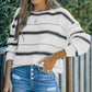 Striped Drop Shoulder Ribbed Cuff Sweater