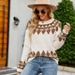Cozy Vision Printed Raglan Sleeve Ribbed Trim Sweater
