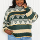 Davi & Dani Cozy Weather Full Size Geometric Fuzzy Turtleneck Sweater in Green