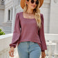 Waffle-Knit Puff Sleeve Square Neck Top