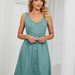 Buttoned V-Neck Sleeveless Mini Dress with Pockets