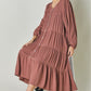 Davi & Dani Button Front Balloon Sleeve Tiered Midi Dress