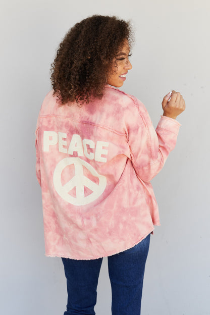 Davi & Dani Peace Sign Full Size Tie-Dye Embroidered Patch Shacket