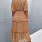 Swiss Dot Frill Trim Tiered Midi Dress (Belt Not Included)