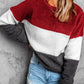 Color Block Round Neck Teddy Sweatshirt