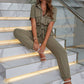 Zip Up Tie Front Jogger Jumpsuit