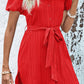 Textured Tie Belt Short Sleeve Dress