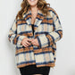 Davi & Dani Full Size Plaid Open Front Jacket with Pockets