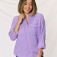 Zenana Texture Button Up Raw Hem Long Sleeve Shirt