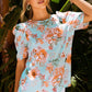 Summer Lover Floral Puff Sleeve Round Neck Blouse