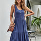 Decorative Button Sleeveless Scoop Neck Tiered Dress