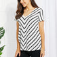 Yelete Casual Living Full Size Chevron Stripe V-Neck Tee