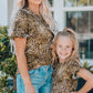 Women Leopard Short Flounce Sleeve Tee