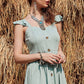 Decorative Button Ruffle Trim Smocked Maxi Dress