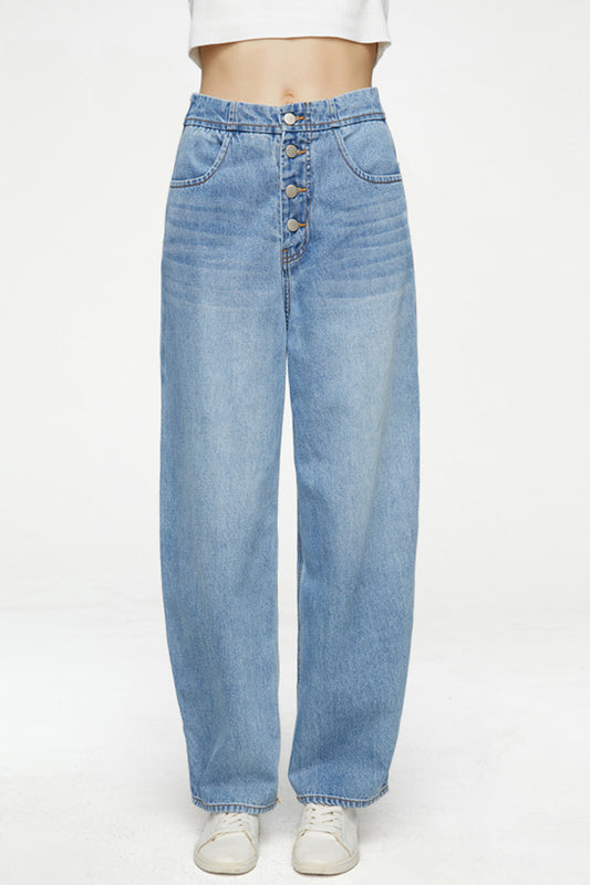 Button-Fly Wide Leg Jeans