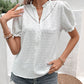Swiss Dot Buttoned Puff Sleeve Blouse