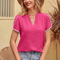 Contrast Trim Pom-Pom Detail Notched Neck Blouse
